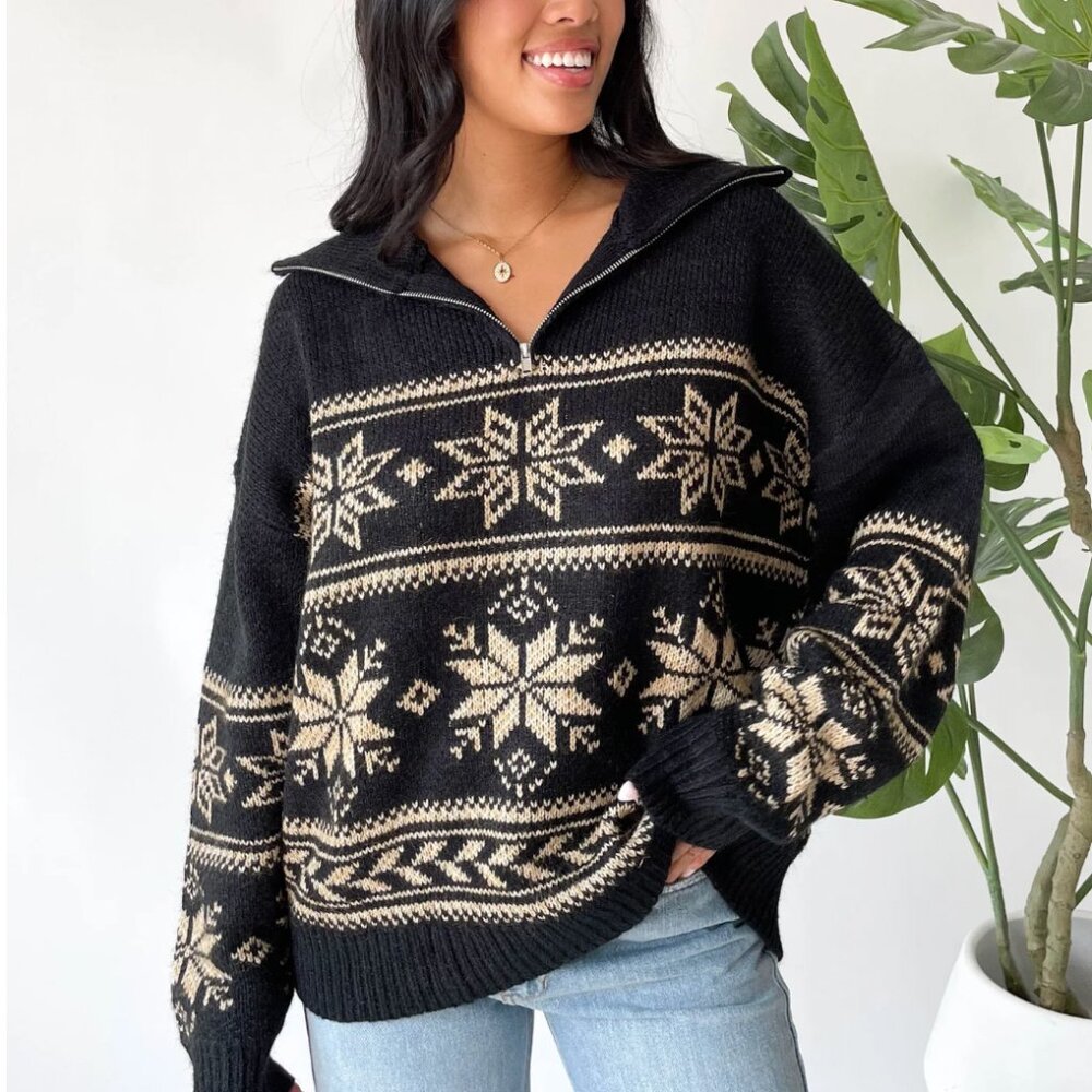 NWT Grey Bandit Black & Cream Warm Me Up Sweater Medium